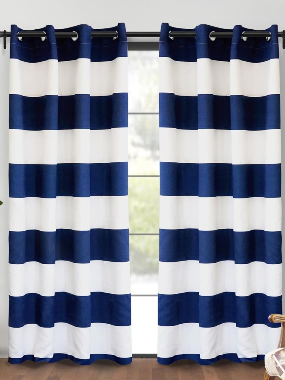 Navy Striped Room Darkening Curtains Patriotic Horizontal Stripe Classic Grommet